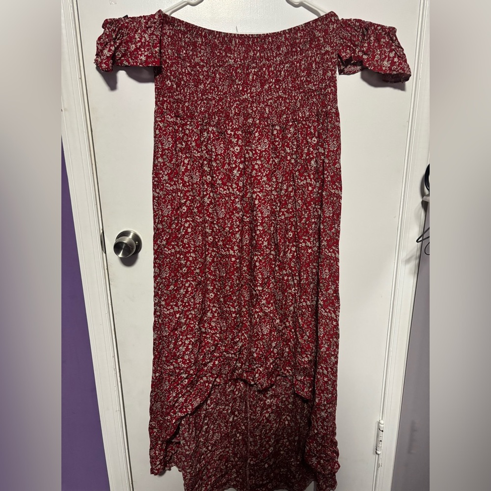 Zeela Red and White Textured High Low Dress